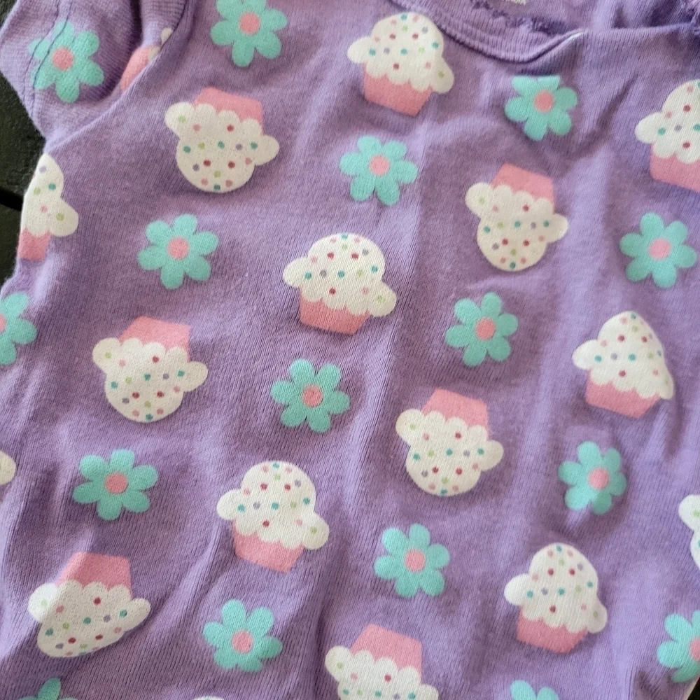 Onesies by Gerber 3-6 Months Bundle of 2 Short Sleeve Tops Pink Purple Cupcake